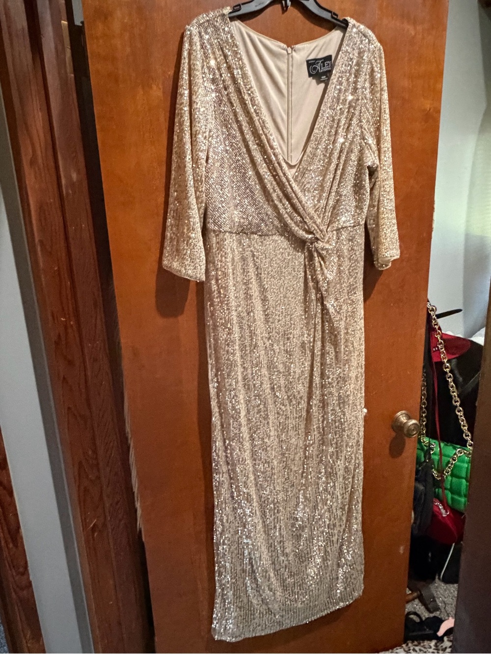 Alex Evenings Gold Sequin Wrap Maxi Dress